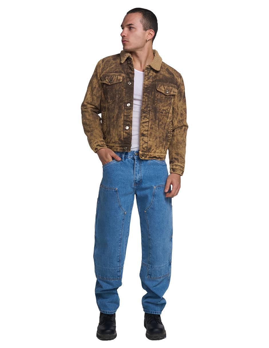 Chamarra Denim Borrego de Mezclilla con bolsillos para hombre 3