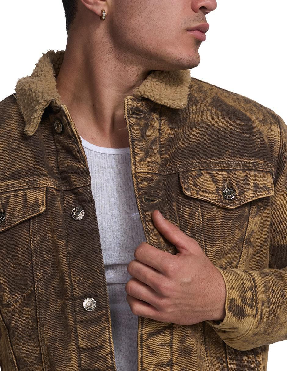 Chamarra Denim Borrego de Mezclilla con bolsillos para hombre 4