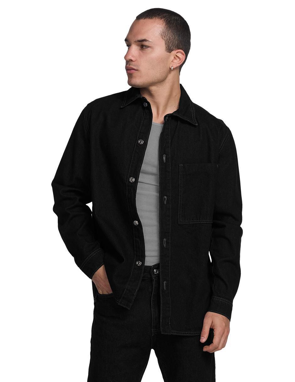 Sobrecamisa casual de mezclilla manga larga para hombre
