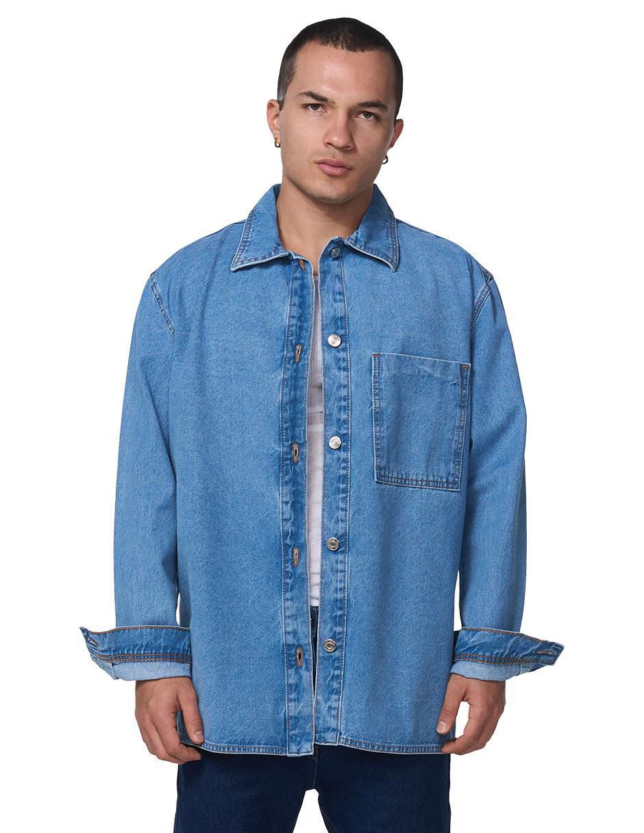 Sobrecamisa casual de mezclilla manga larga para hombre Sobrecamisa casual de mezclilla manga larga para hombre