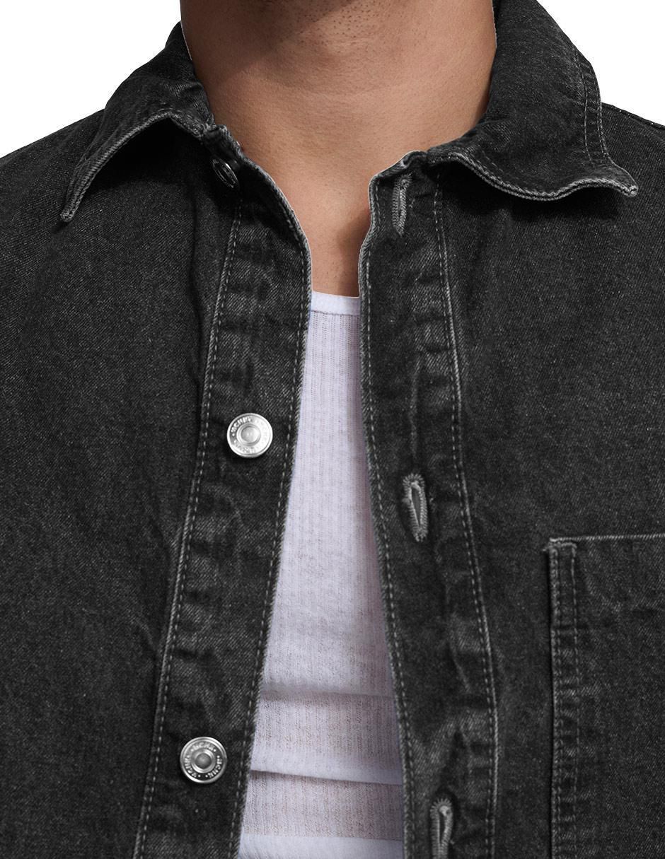 Sobrecamisa casual de mezclilla manga larga para hombre 4