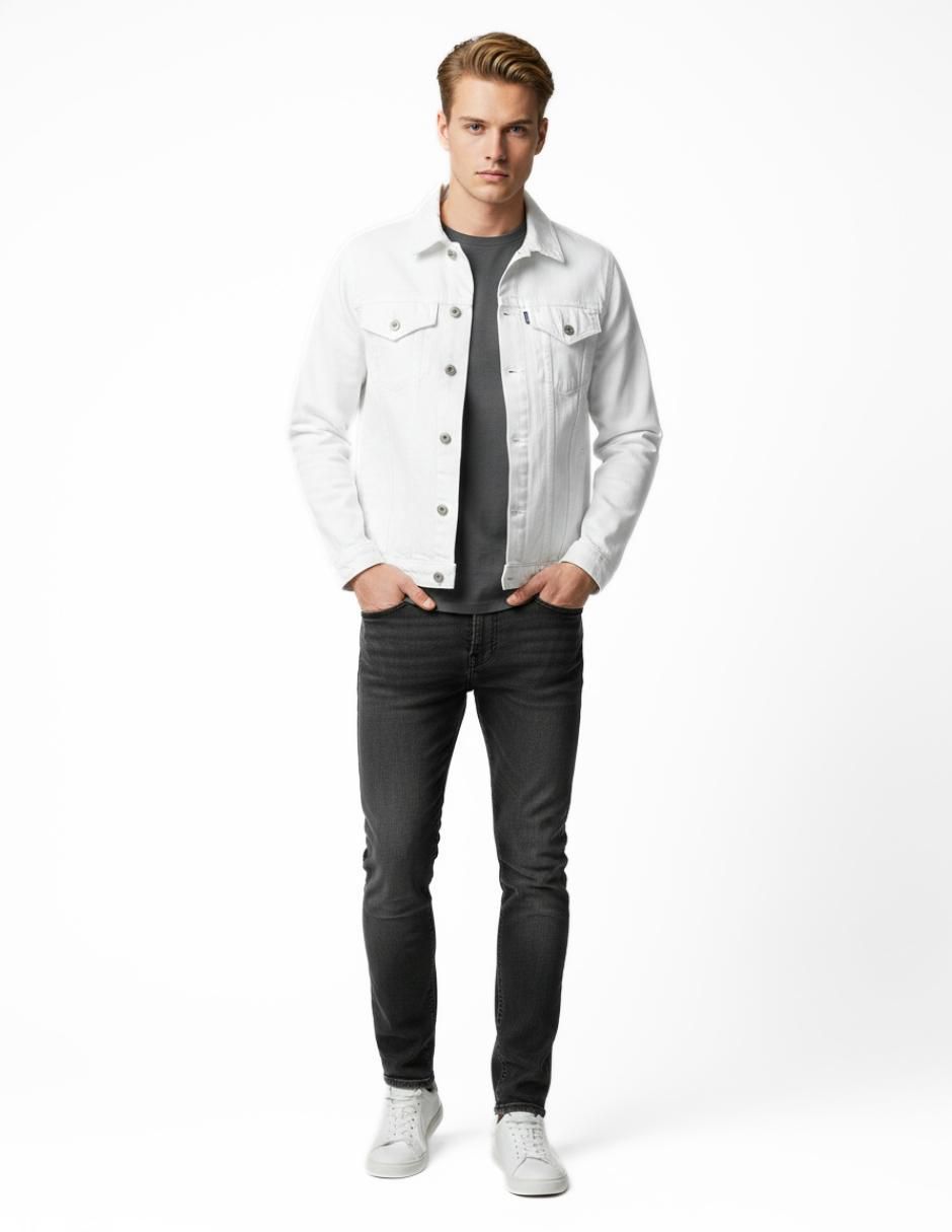 Set chamarra denim de mezclilla con bolsillos para hombre 8