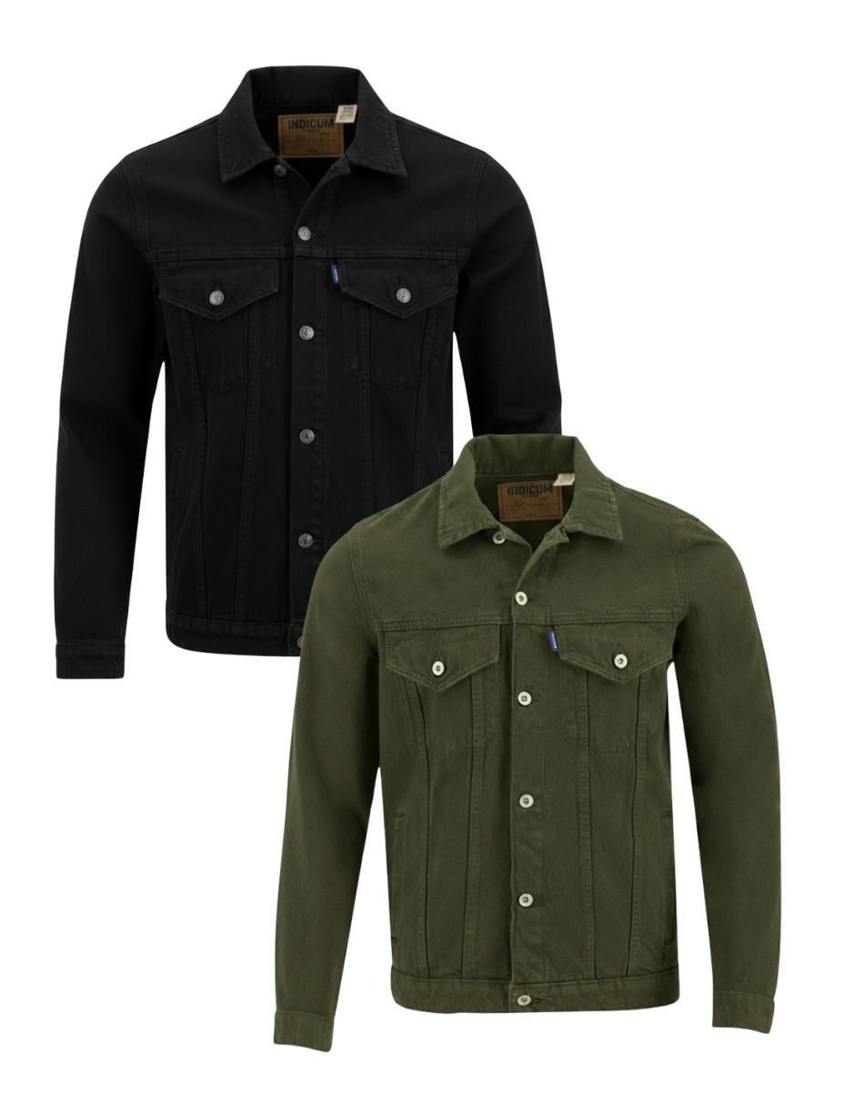 Set chamarra denim de mezclilla con bolsillos para hombre