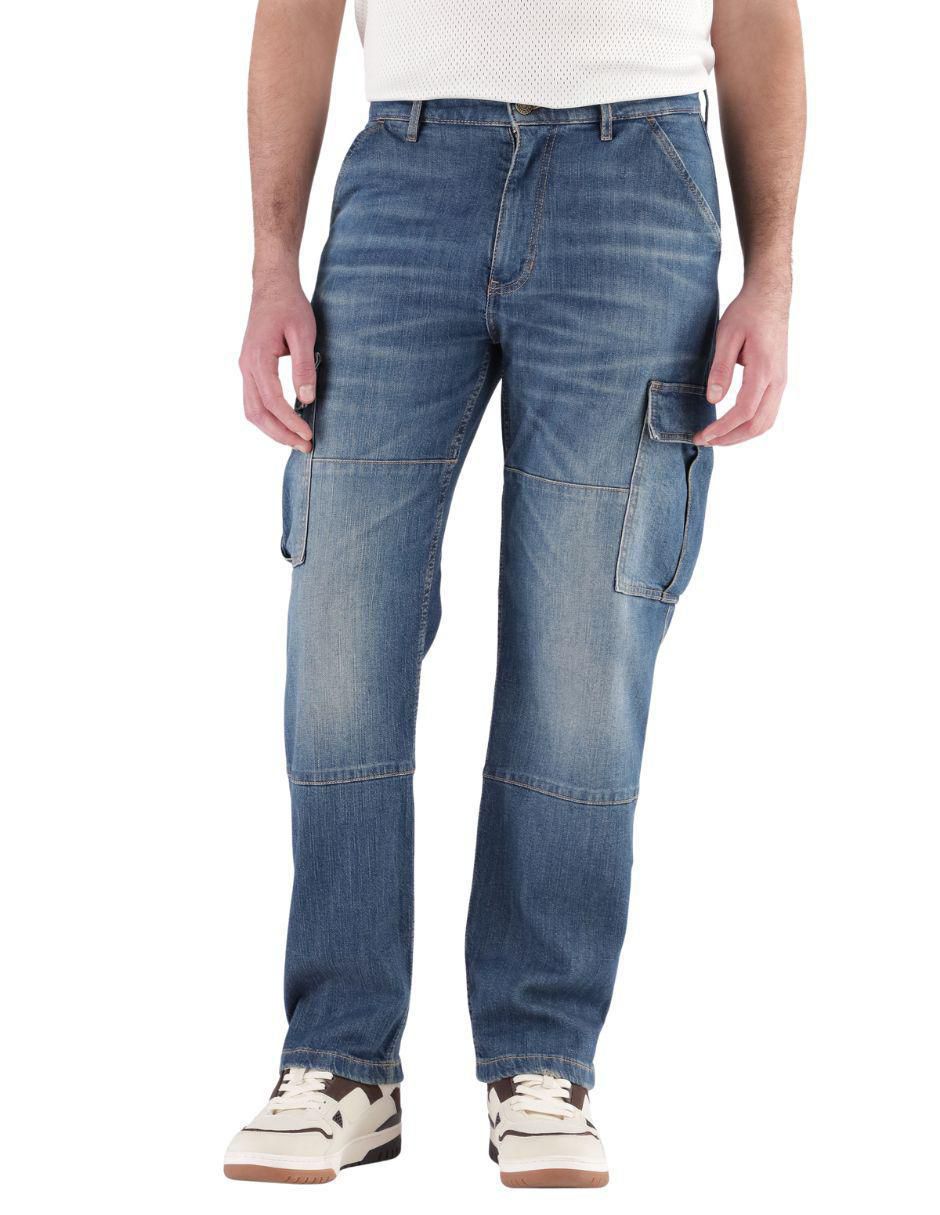 Jeans cargo baggy deslavado para hombre