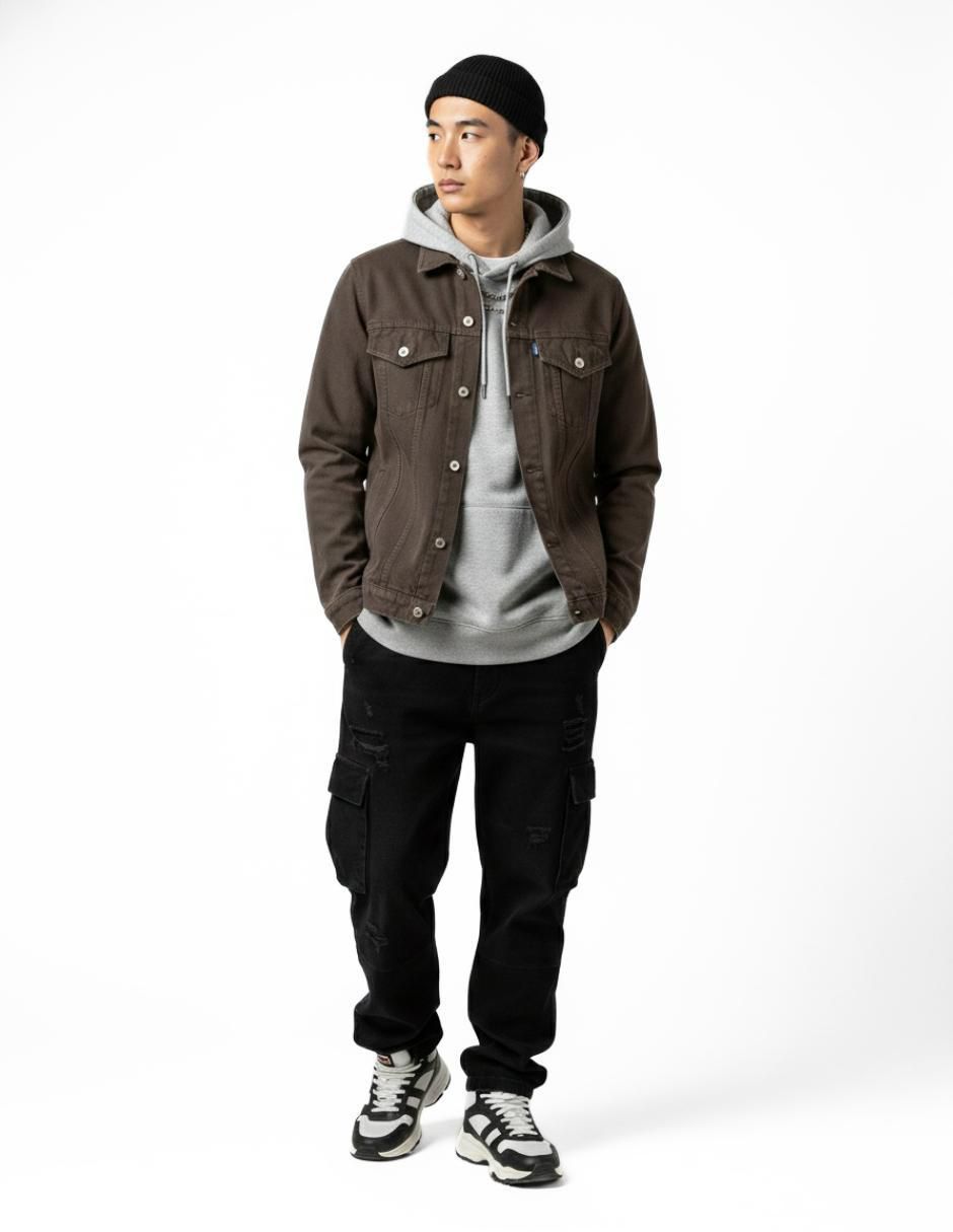 Set chamarra denim de mezclilla con bolsillos para hombre 9