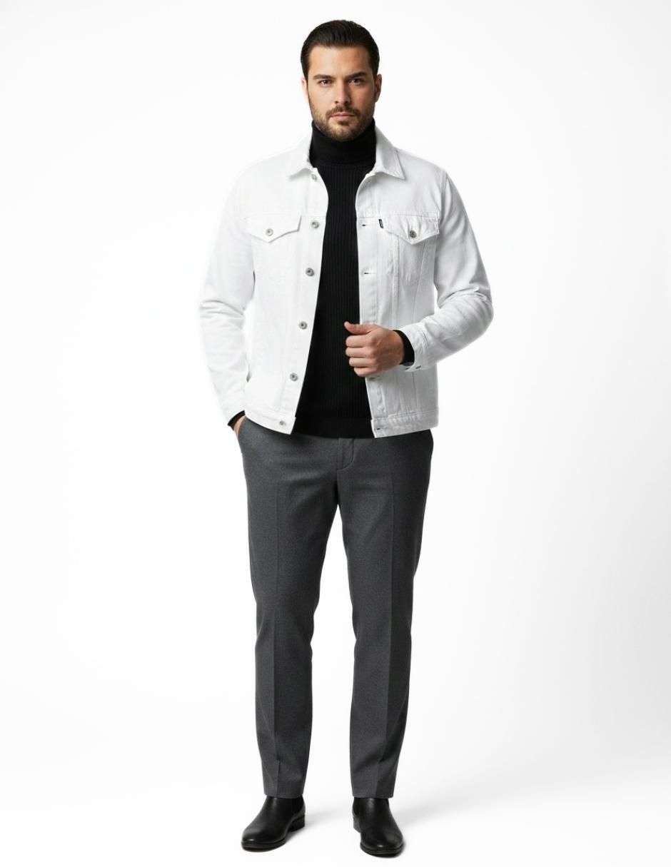 Set chamarra denim de mezclilla con bolsillos para hombre 3