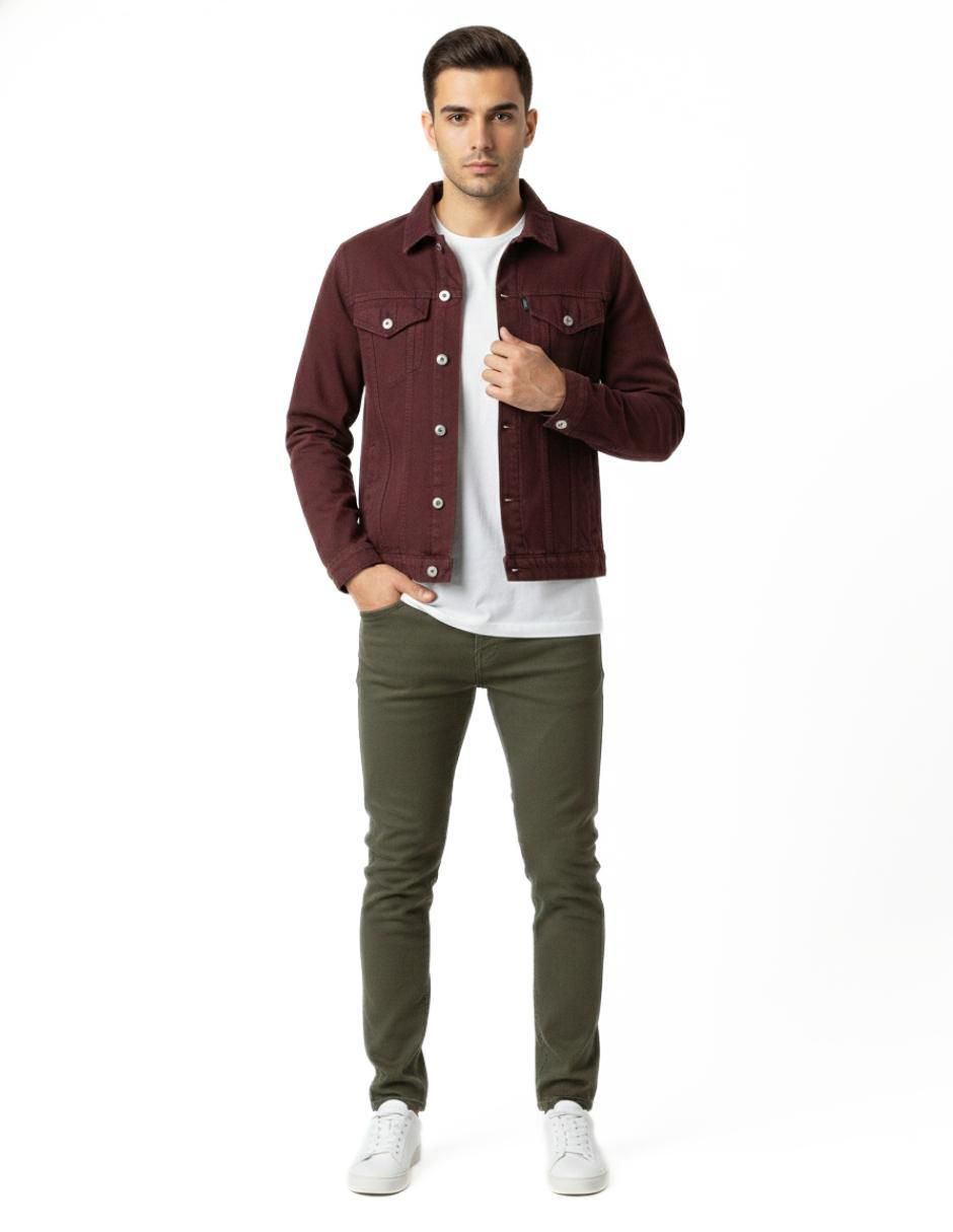 Set chamarra denim de mezclilla con bolsillos para hombre 9