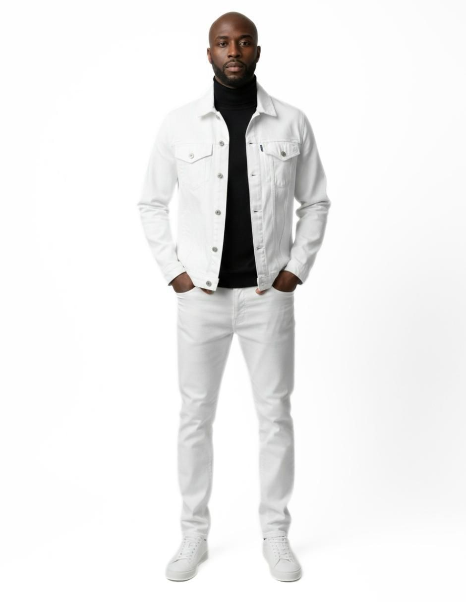 Set chamarra denim de mezclilla con bolsillos para hombre 6