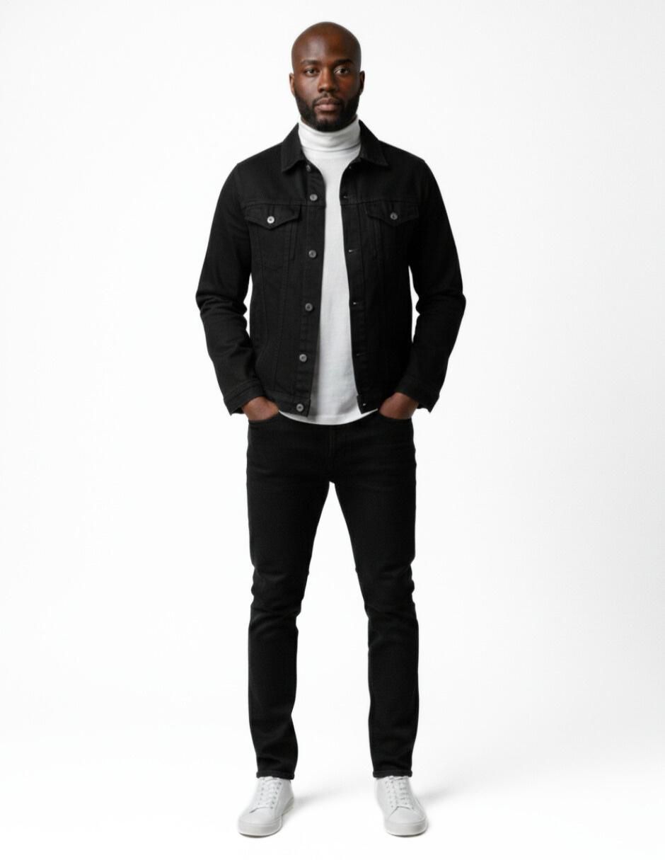 Set chamarra denim de mezclilla con bolsillos para hombre 11