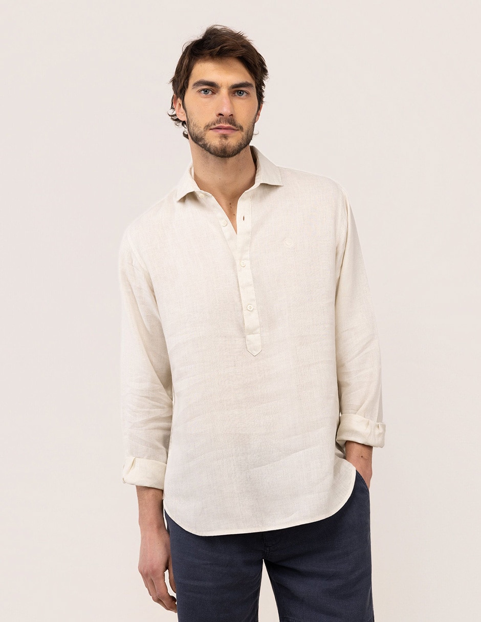 Camisa casual de lino manga larga para hombre Camisa casual de lino manga larga para hombre