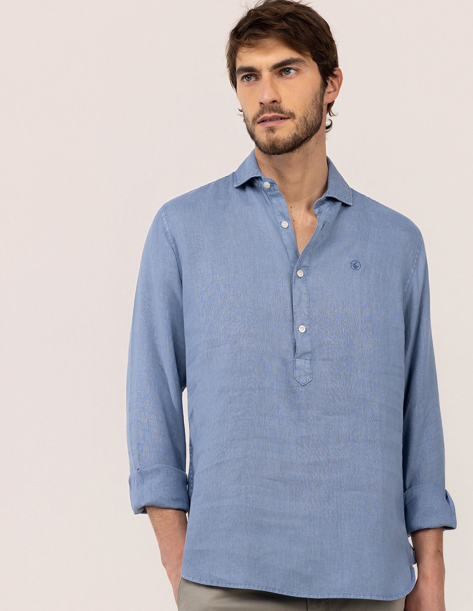 Camisa casual de lino manga larga para hombre Camisa casual de lino manga larga para hombre