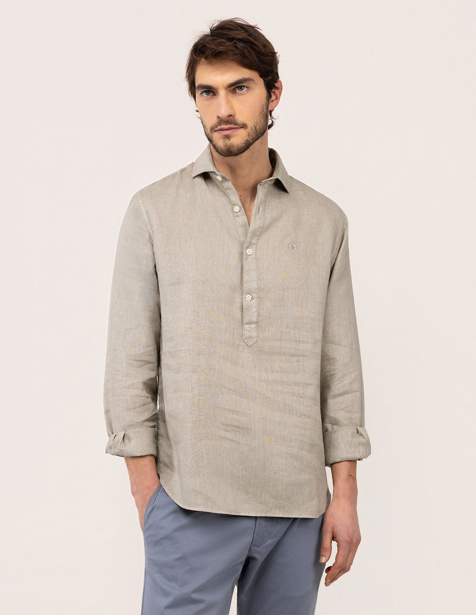 Camisa casual de lino manga larga para hombre
