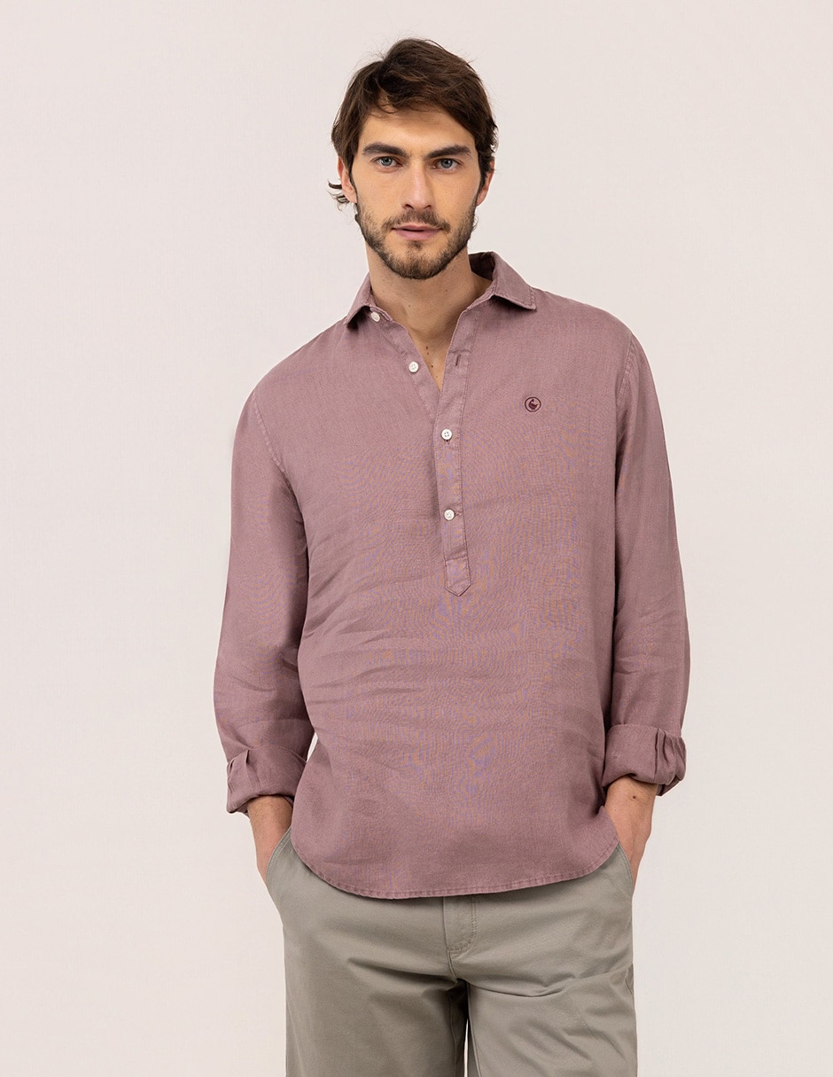 Camisa casual de lino manga larga para hombre