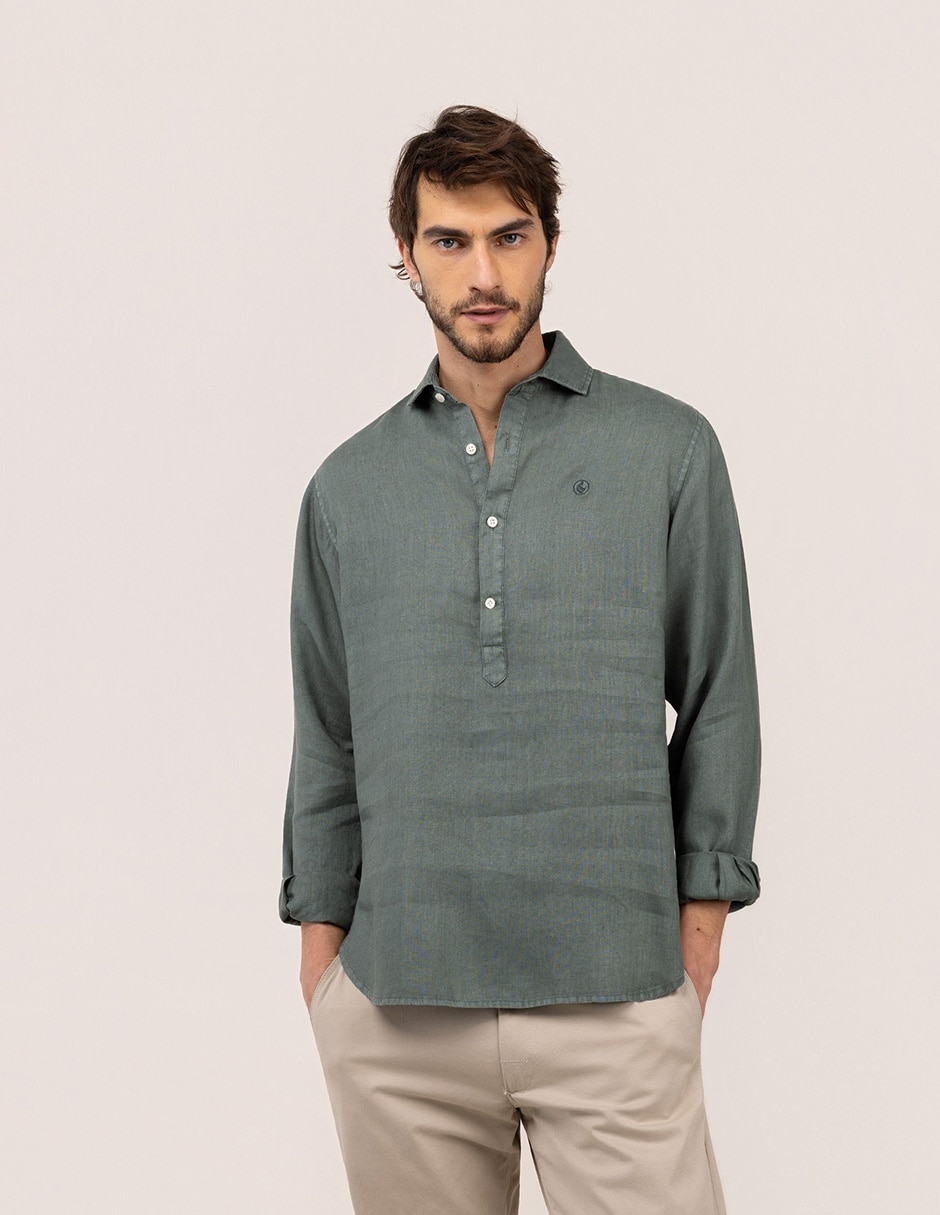 Camisa casual de lino manga larga para hombre Camisa casual de lino manga larga para hombre