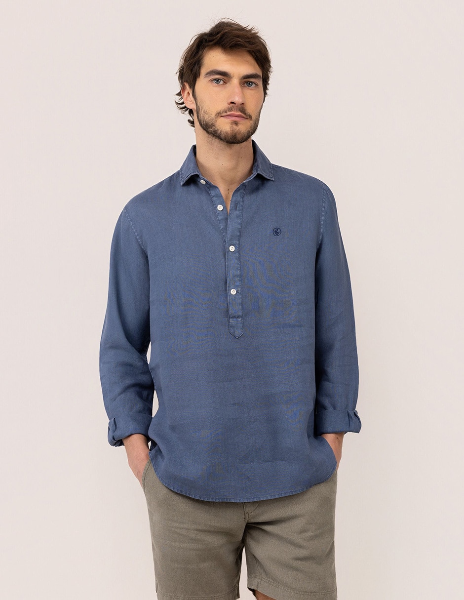 Camisa casual de lino manga larga para hombre Camisa casual de lino manga larga para hombre